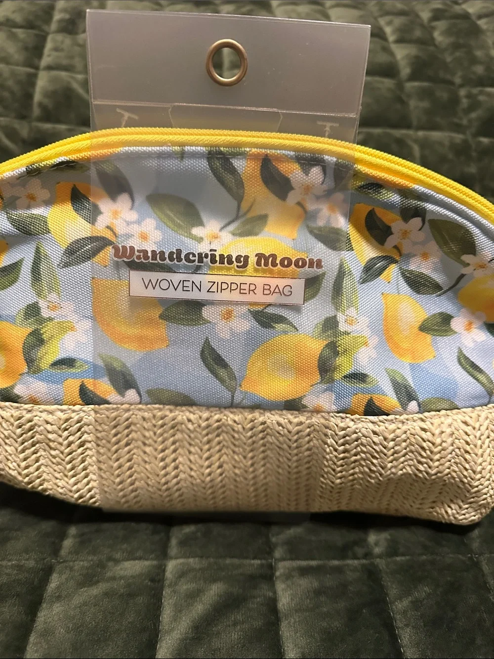 Wandering Moon Yellow Lemon Print Woven Zipper Pouch